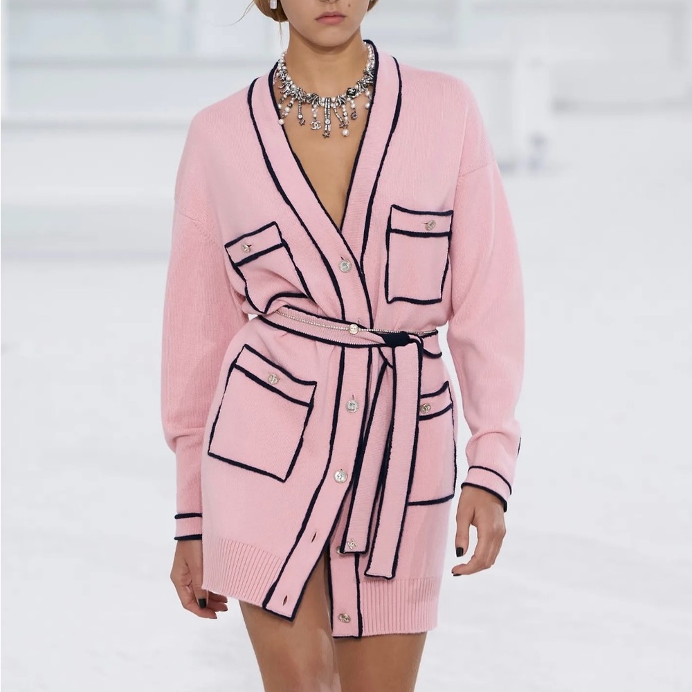 Desinger inspired pink knit long cardigan sz L